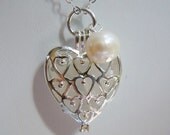 White Sea Glass Heart Locket  Necklace -  Beach Glass Locket - Seaglass Jewelry