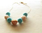 50% OFF vintage beaded necklace, gold filled chain, turquoise, beige - vintage & recycled jewelry - summer romance