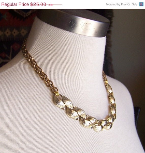 50% OFF gold leaf vintage necklace - recycled and vintage jewelry