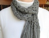 Heather Gray Scarf Skinny Crochet Fringe Over 2 Yards Long