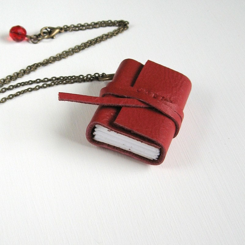 Cranberry Red Journal Necklace - Hand Stitched & Leather Bound