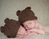Two Newborn brown bear hats