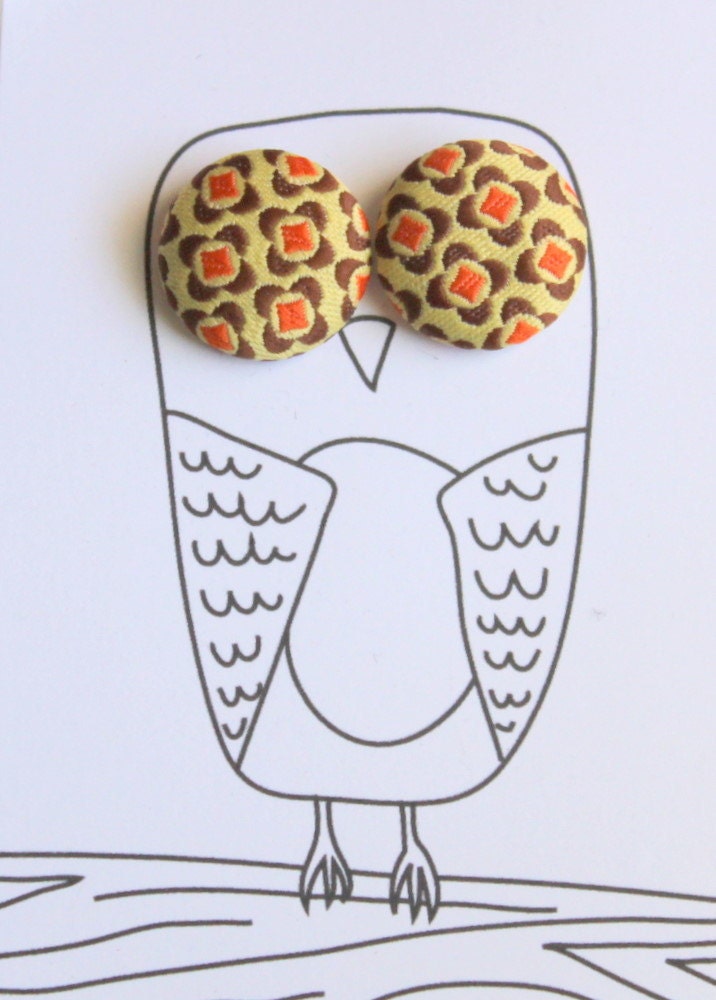 SALE Darling Button Earrings on Owl Card by Uptown Avenue