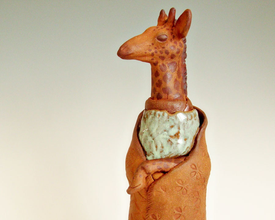 Giraffe Sculpture Animal Spirit Totem Zoo Art in Handmade Ceramic Pottery Clay