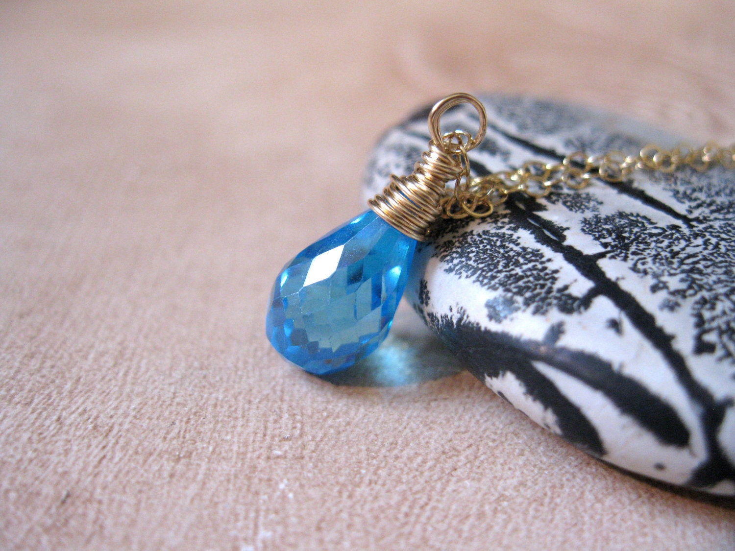 Aqua Blue CZ, Gold Necklace