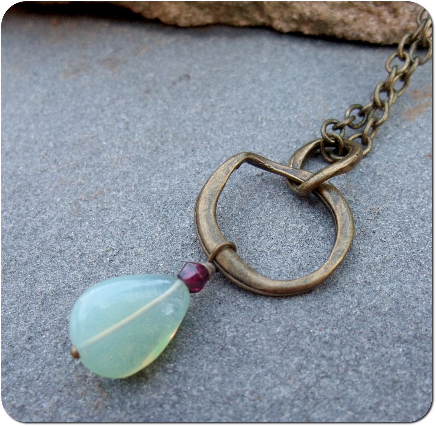 Charity Donation -- Green Glowing Lucite and Bronze Necklace -- Donation to Philabundance