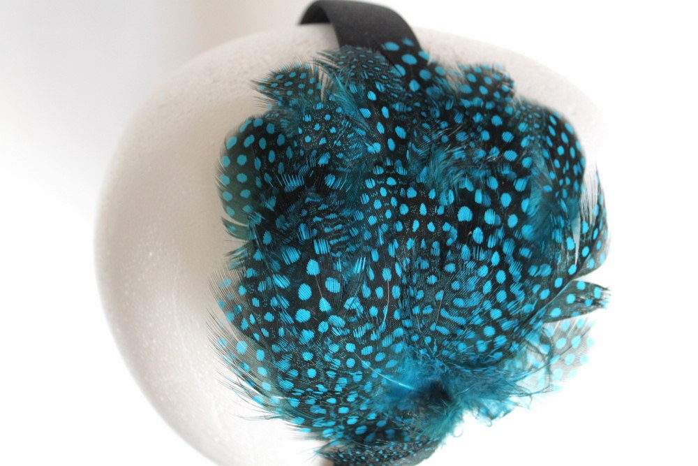 Pretty Feather Headband in Rich Teals and Black by Uptown Avenue