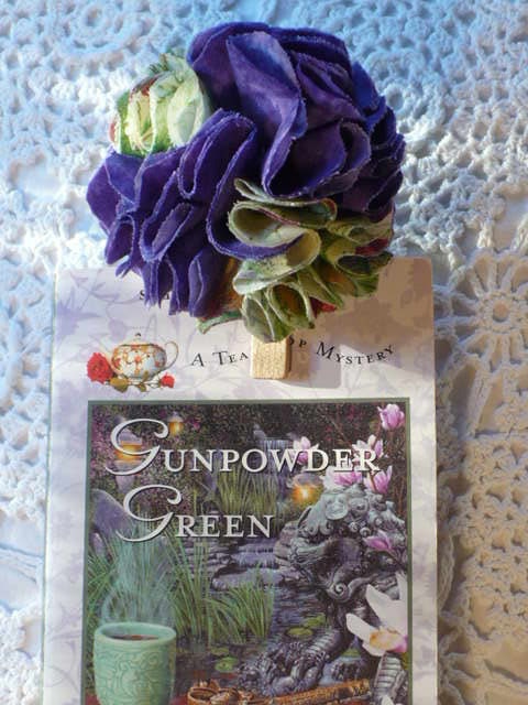 Fabric Flower Bookmark - Flower Pin Purple and Green