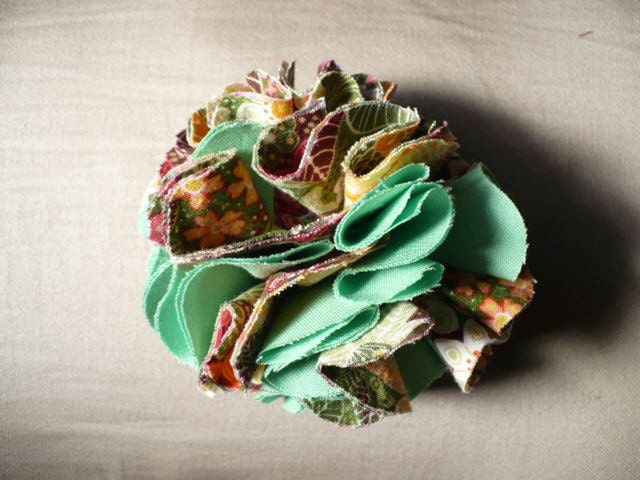 Fabric Flower Pin  -Green and Floral Earth Tones - Party Favor  -  Embellishment