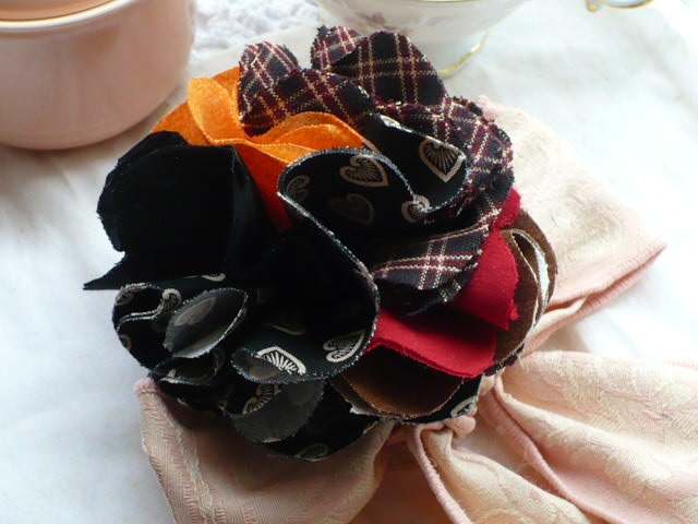 Fabric Flower  Pin- Gift Wrap Topper - Scrapbooking Embellishment - Table Decoration