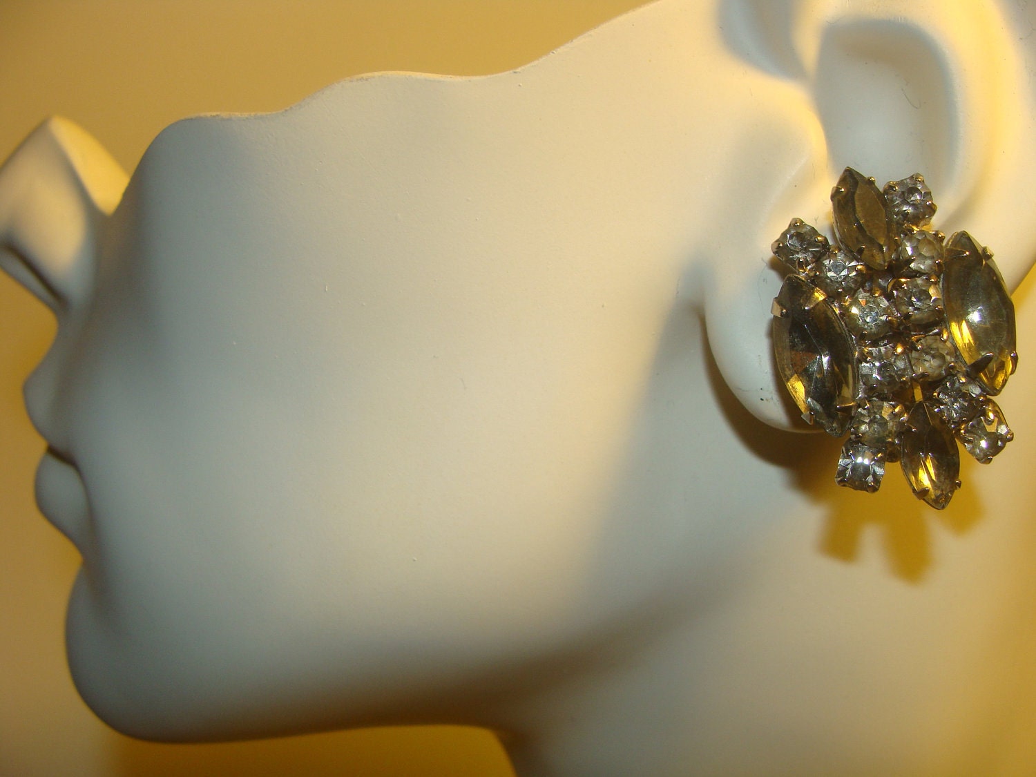 Slate grey rhinestone clip on earrings