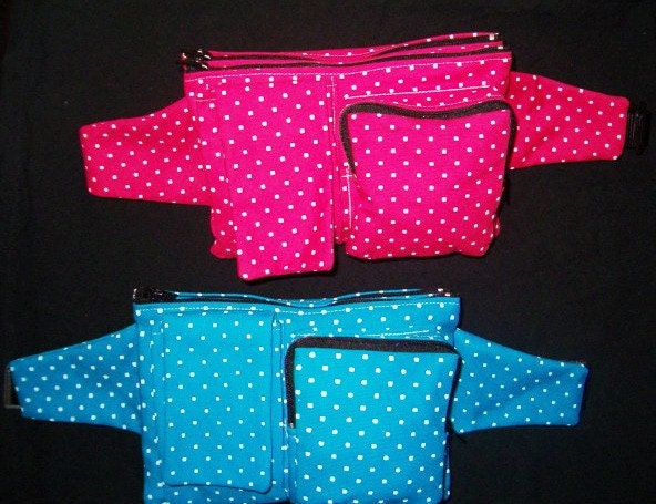 fanny pack - electric blue polka dots - XL hipster hip pouch with iPhone pocket