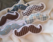 NEW  - Set of 6 Mustache Ornaments - Blue Brown