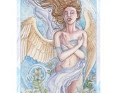 CLEARANCE Saint Angel with Lilies and White Wings 5x7 Print