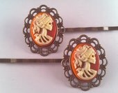 Skeleton Goddess Bobby PIns in Two Tone Carnelian, set of 2