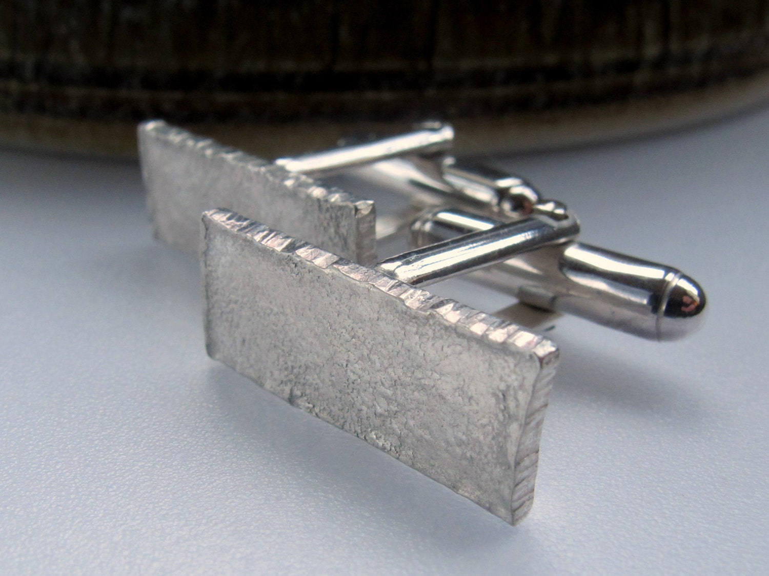 Cufflinks - Hammered Silver Cuff Links - The Edge Skinny