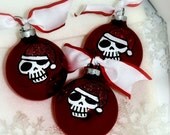 50% Off CLEARANCE - 3 Dark RED Handpainted Skull Santa Christmas Ornament Balls -  Personalized FREE.