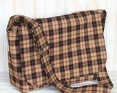 Plaid Messenger Bag Beige Brown & Canvas for 15 inch Laptop - Ready to Ship