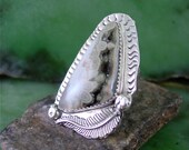 Handmade Sterling Silver Ring of Ocean Jasper Drusy by Lita Hand Stamped