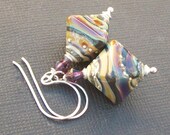 lampwork earrings diamond shaped colorful burgundy blue purple amber charcoal silvered beads- jardin sedona