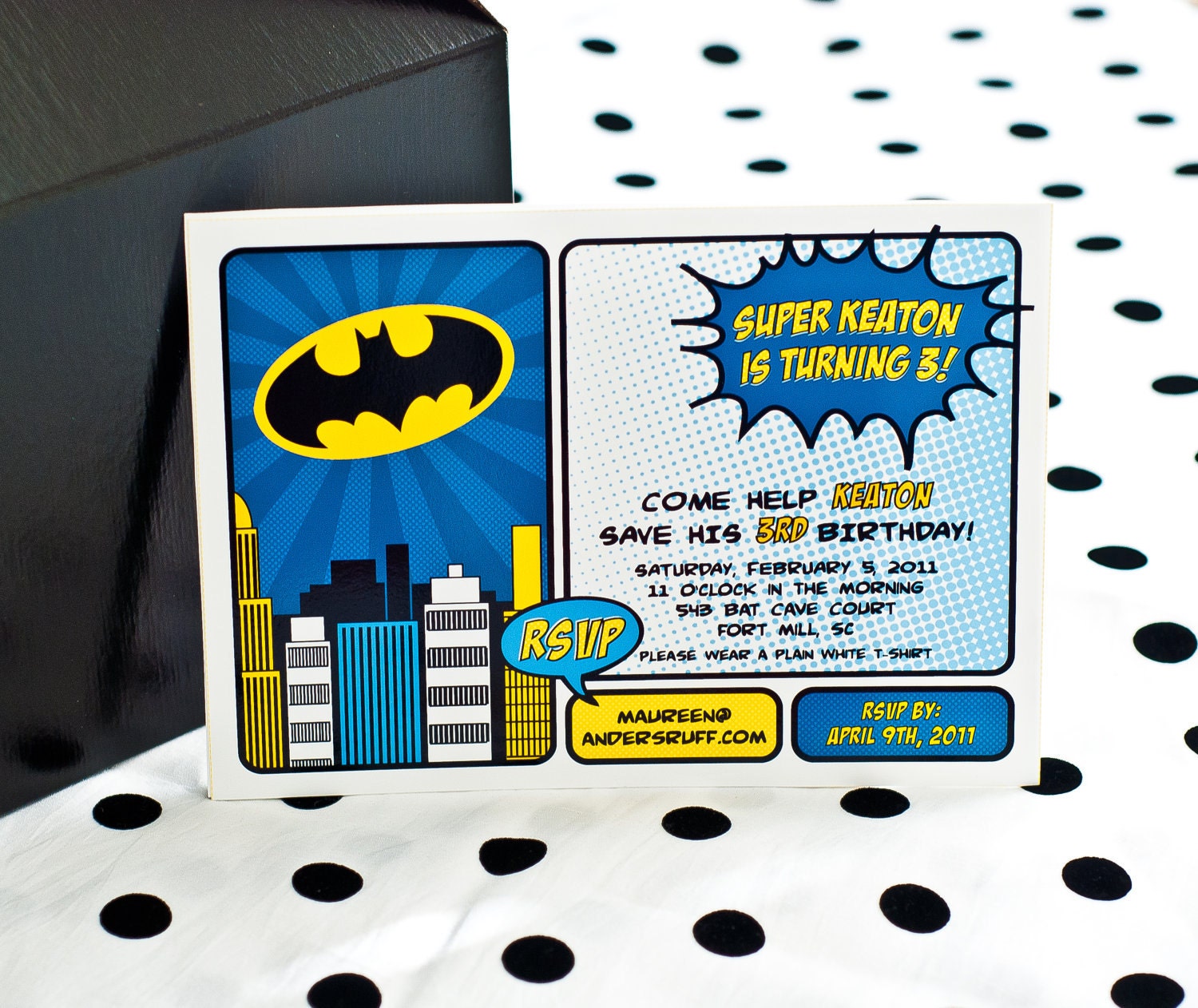 Vintage BATMAN Inspired Invitation - Super Hero Batman Birthday Party Invitation - Customized Printable Invitation - Photo Option