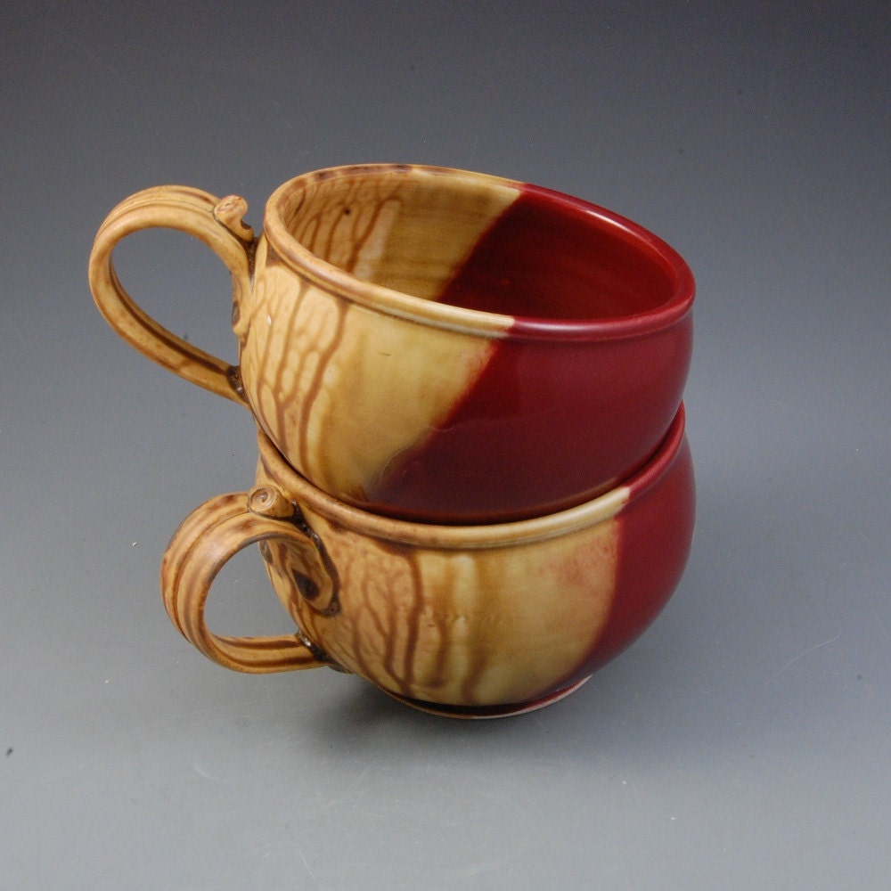 Soup Bowl Cranberry and Golden Brown Handmade Porcelain by Mark Hudak