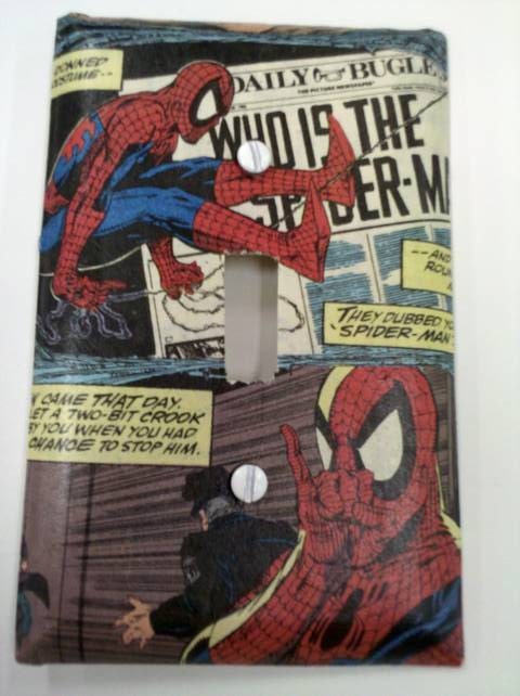 CUSTOM Spiderman Comic Book covered light switch plate example of item we can do
