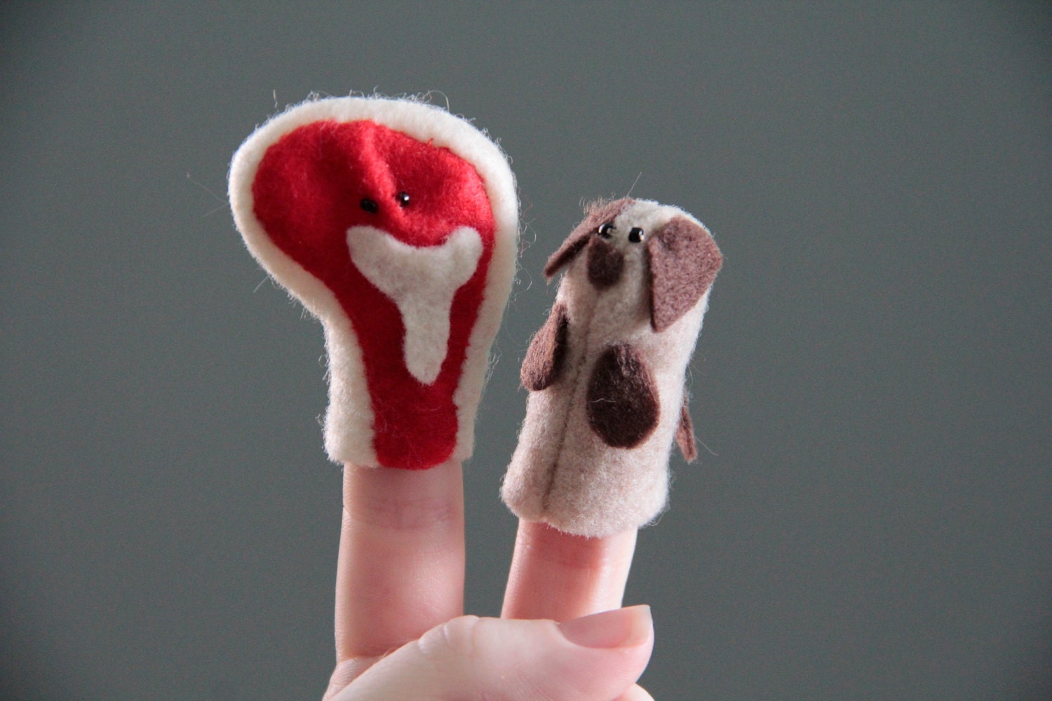 DIY Finger Puppet Kit, T-bone Steak & Puppy Dog (brown)