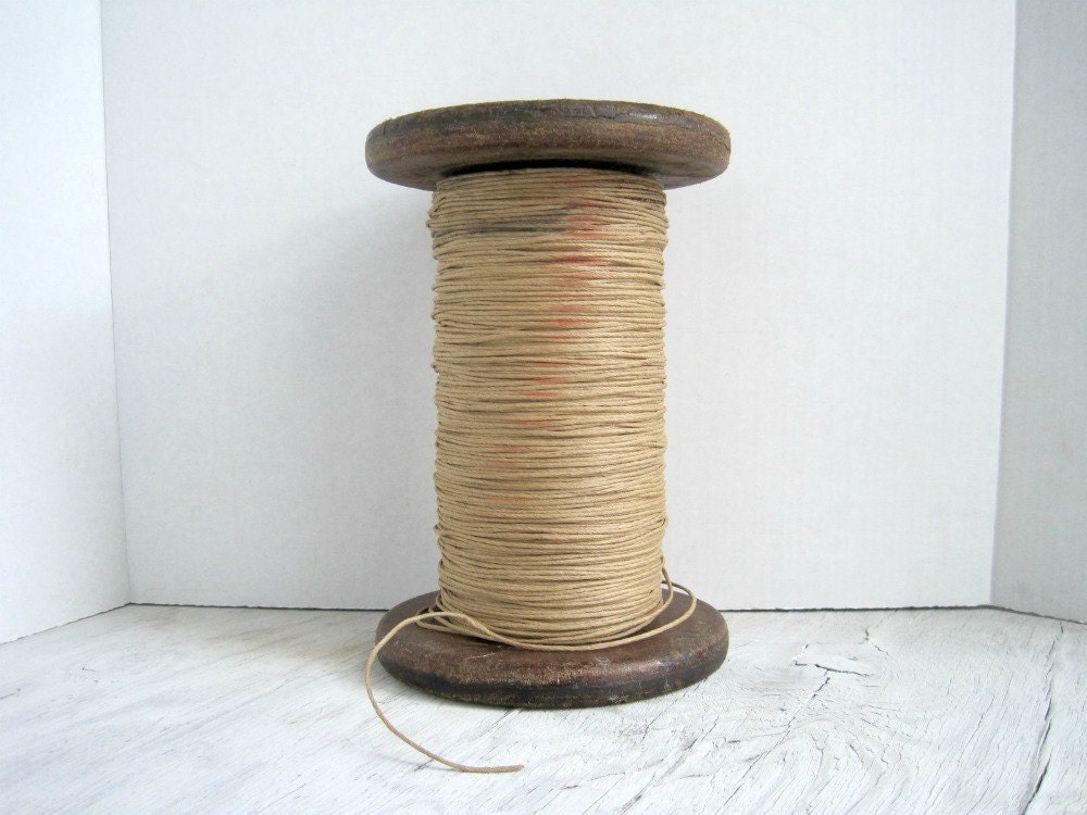 Vintage Industrial Spool with Paper Twine - Rustic Industrial Chic