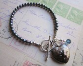 Blue Pearl Bracelet with Heart Pendant
