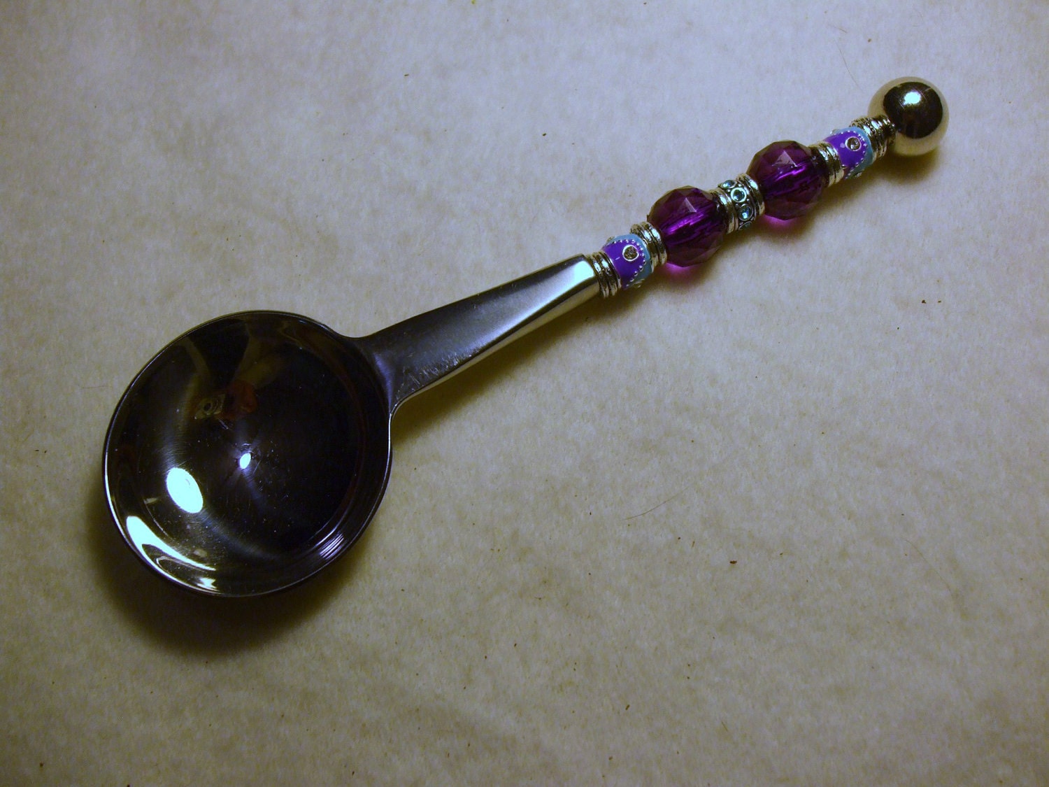 PURPLE MAGIC BEADED Coffee Scoop  or Serving Spoon -  handmade/handcrafted  - Hostess Gift  -  free shipping