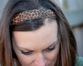 Womens athletic workout exercise NO-slip headband -1'' brown cheetah print-Perfect Stocking stuffer