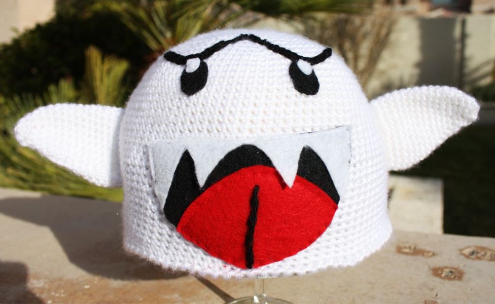 Boo -ish Super Mario Bros Hat with Arms & Tail : Nintendo Boo Diddley Ghost Handmade Crochet Hat