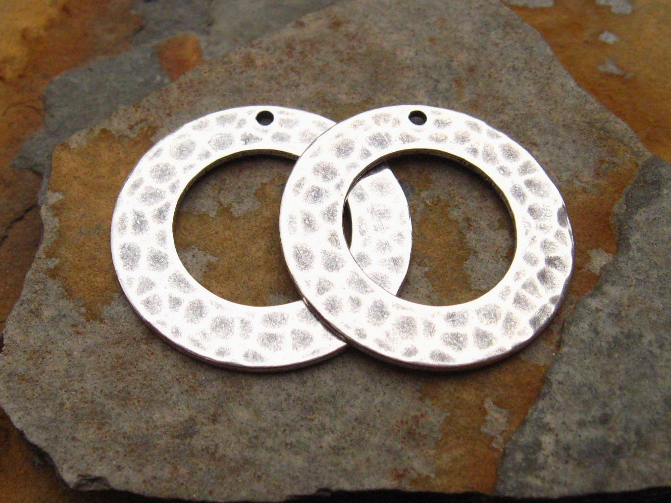 2 Antique Silver 25mm Hammered Ring -  Trinity Brass Co.  LOW SHIPPING