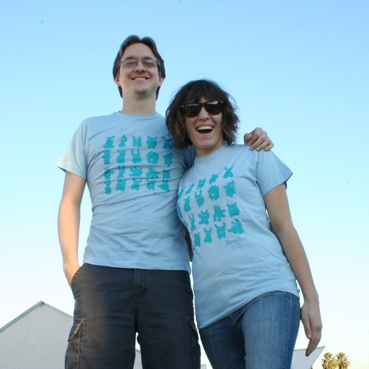 Extra Large Beastlies Shirt: Teal on Powder Blue