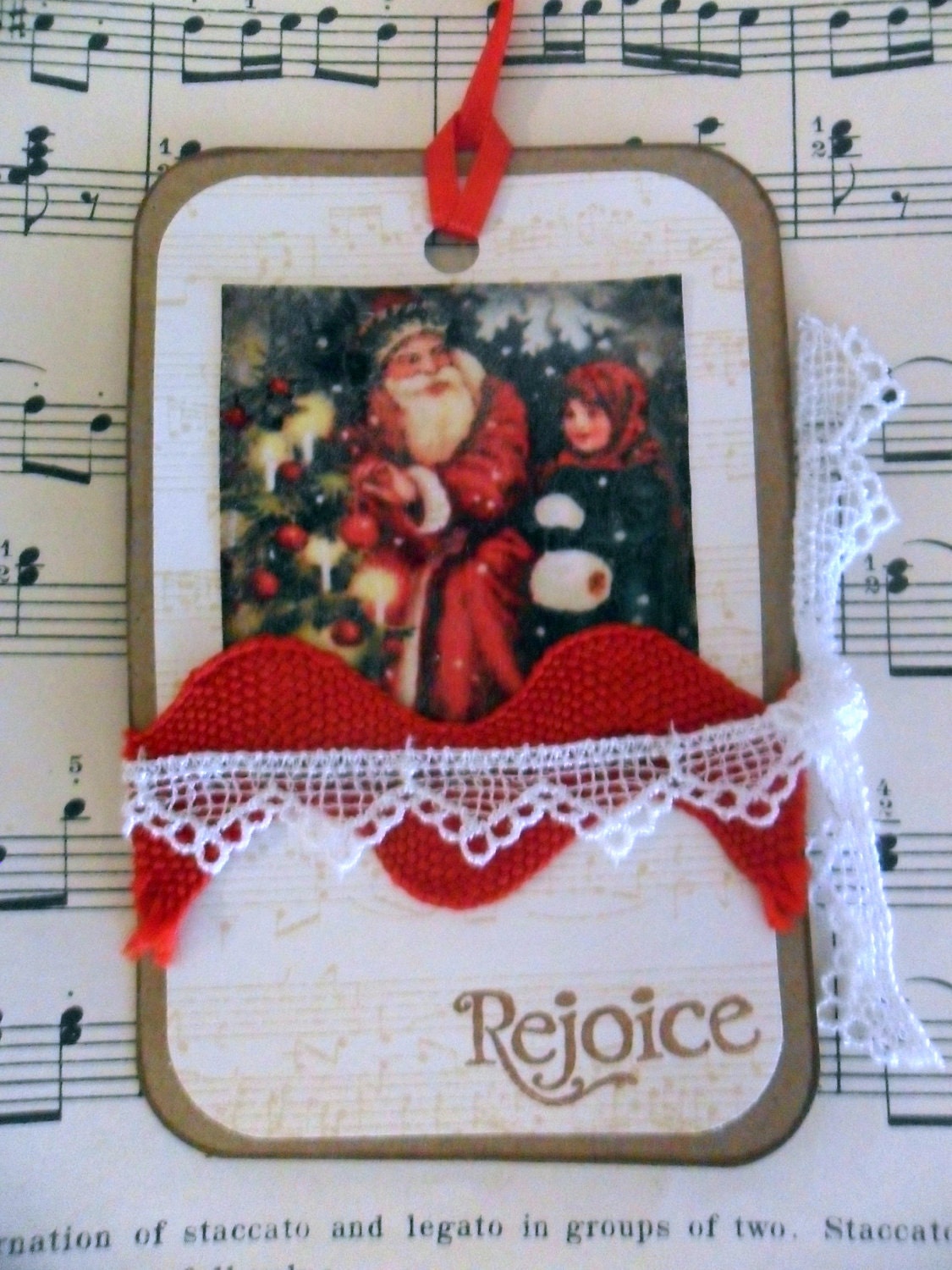 Gift Tags Favor Tags Rejoice Christmas Handmade Santas Angels Lace Ribbon Hand Stamped