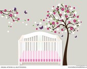 TREE WALL DECALS -Blossom Tree wall sticker with butterflies stickers and blossom branch.