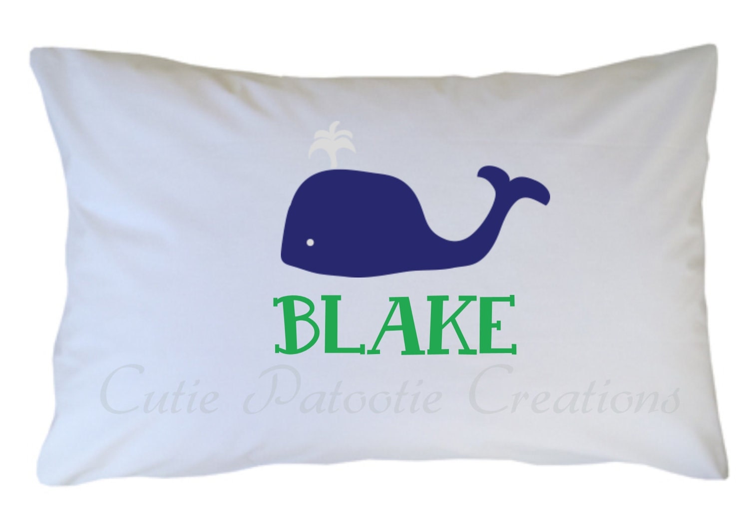 Preppy Whale Pillow Case Personalized Travel or Standard Size