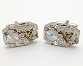 Steampunk cufflinks vintage Waltham watch movements gears rectangle mens wedding accessory silver cuff links jewelry Steampunk Nation 1468