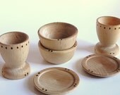 Natural Wood Toy- Dishes- Cups, Plates and Bowl Set- Pretend Kitchen- Tea Party Walorf Montessori Nature Table