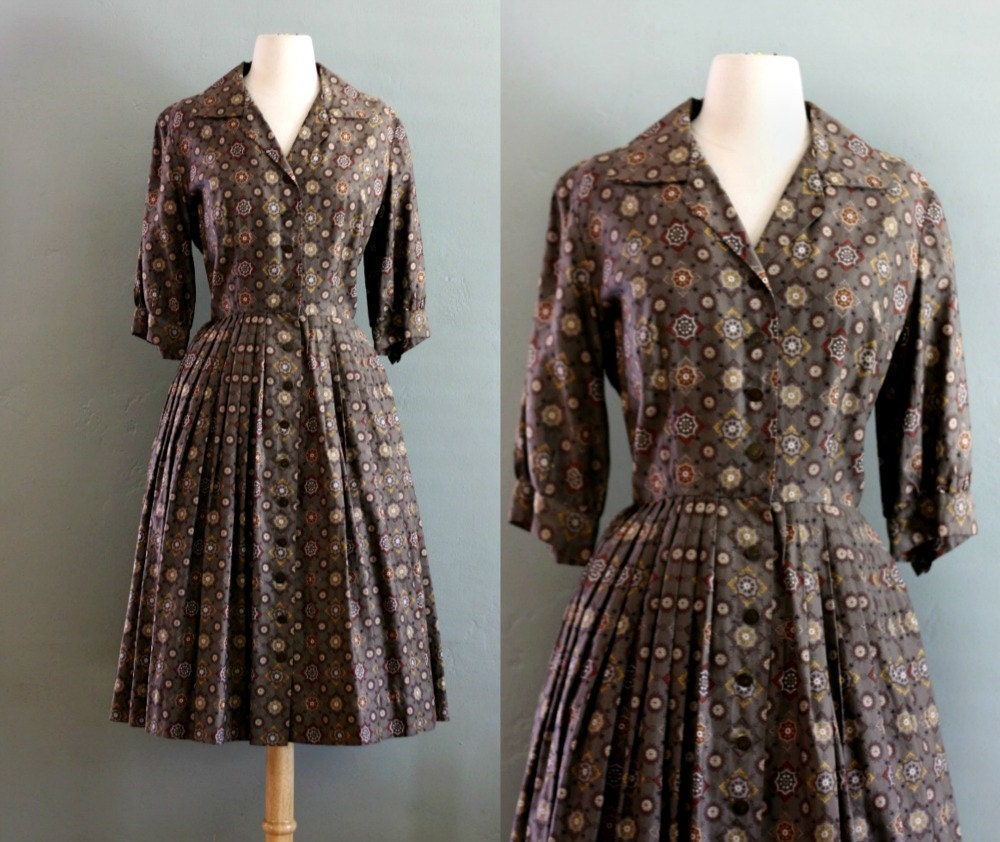 40's M Grey Pleated Big City DRESS