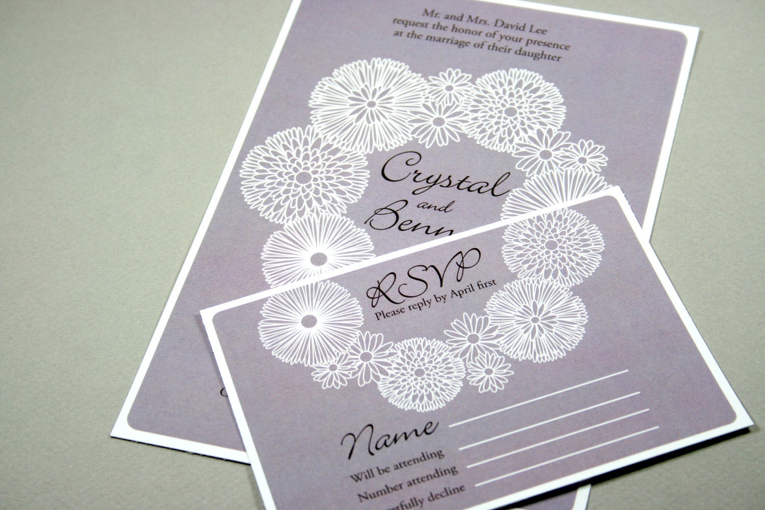 Floral Wreath Purple Wedding Invitation: modern, elegant, purple or colors of your choice