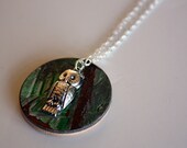 Recycled Skateboard Bling Dot Charm Necklace-Give a Hoot Eco Owl