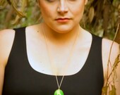 Gold Dipped Green Jade Pendant on Gold Filled Rope Chain