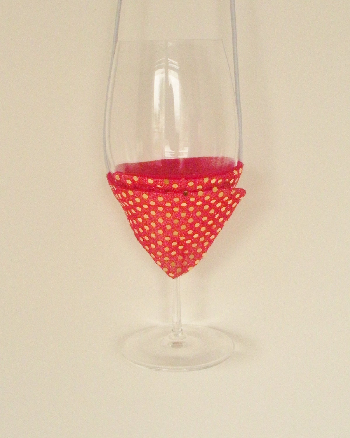Wine Glass Holder - Gold Sequin on Red