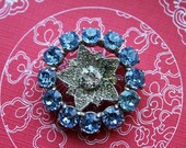 Vintage Bride's Something Blue Flower Rhinestone Center and Baby Blue Rhinestone Vintage Brooch Pin