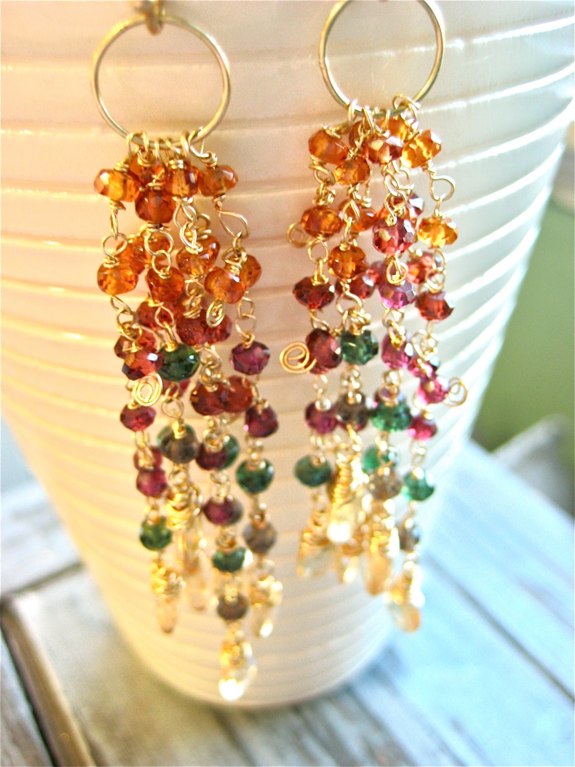 Song for Sunshine Multi Tundra Sapphire Cascading Gemstone Earrings
