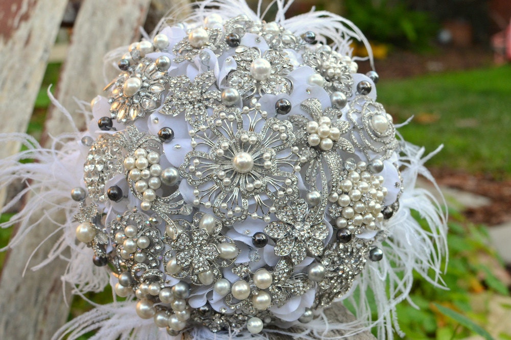 Deposit on a pewter and pearl brooch bridal bouquet -- made-to-order wedding bouquet