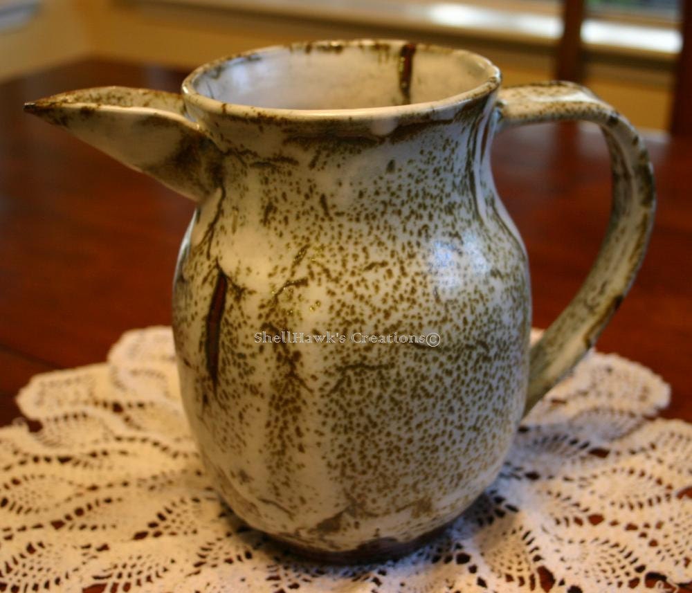 Moss Pitcher in White, Green and Brown