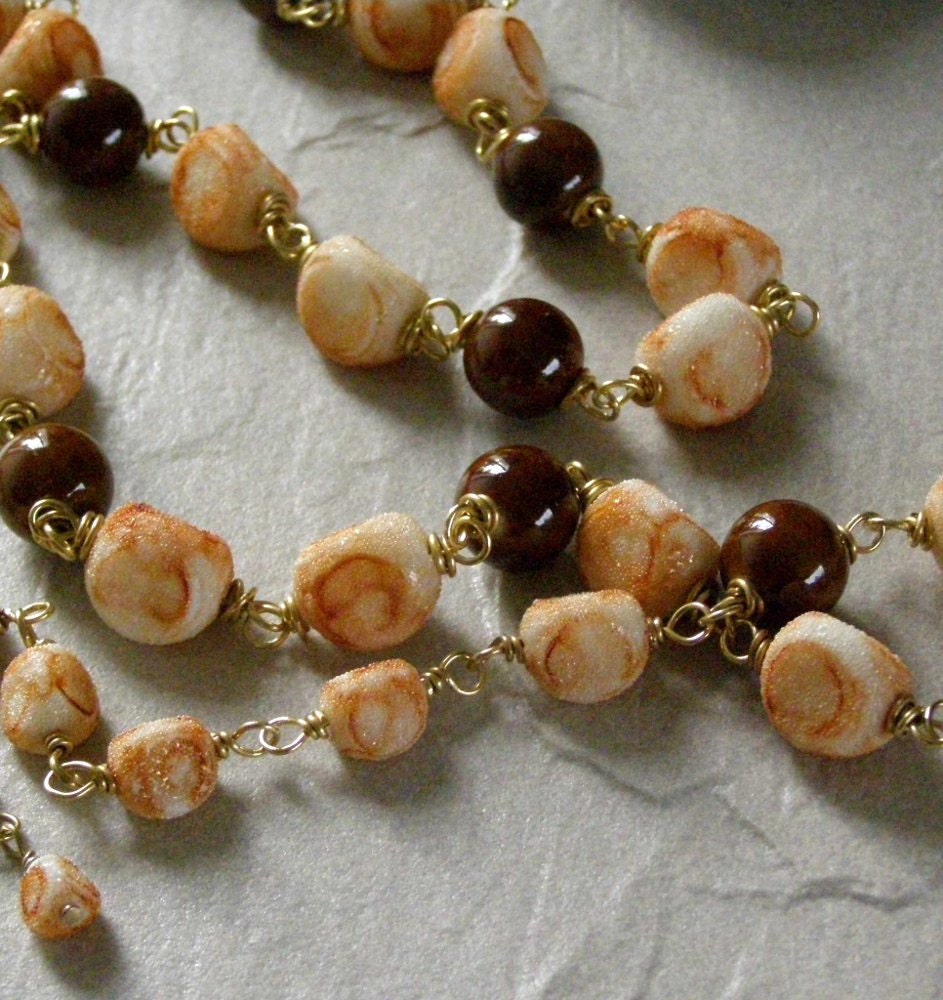 Long Necklace and Earring Set Vintage Lucite Sugar Beads and Brass